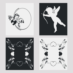 Set of silhouette frames with angels. Design element for banners, labels, prints, posters, web, presentation, invitations, weddings, greeting cards, albums. Vector clip art.