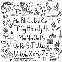 Alphabet set with doodles