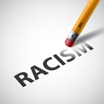 Pencil erases the word racism. Against Discrimination. Stock vec