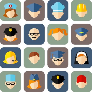 Set of avatars people icons. Flat style vector 