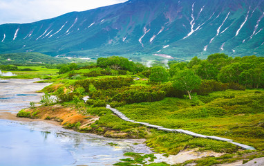 Fumarole fields on the volcanic caldera Uzon.  Kamchatka, Russia