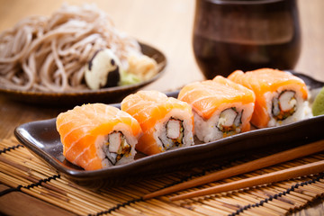 Salmon sushi rolls