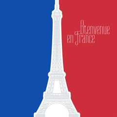France vector illustration with French flag colors and Eiffel tower