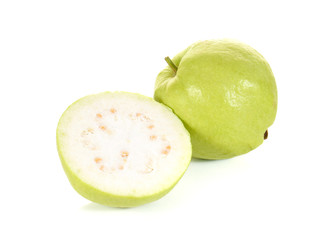 Fresh guava cut pieces on white background.