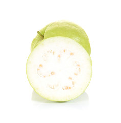 Fresh guava cut pieces on white background.