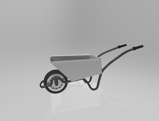 Wheelbarrow on gray background. 3d render.