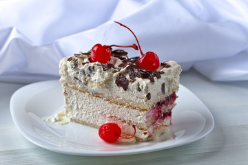 Homemade cake with cherries and chocolate