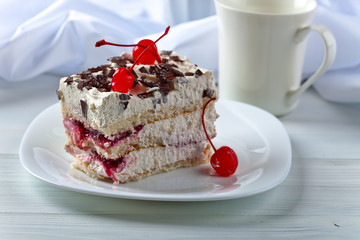 Homemade cake with cherries and chocolate