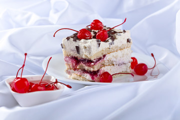 Homemade cake with cherries and chocolate