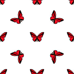 Vector seamless pattern with beautiful red  butterflies