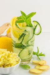 Diet drink with ginger, lemon and parsley