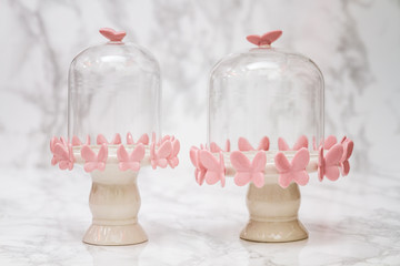 Empty Bell Jars with Pink Butterfly Design