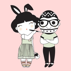 Happy Easter Couple Card Character illustration