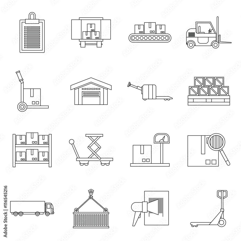 Aufkleber logistic icons set in outline style. warehouse and storage set collection vector illustration