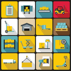 Logistic icons set in flat style. Warehouse and storage set collection vector illustration