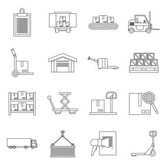 Logistic icons set in outline style. Warehouse and storage set collection vector illustration