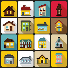 House icons set in flat style. Real estate set collection vector illustration