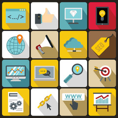 SEO icons set in flat style. Internet services set collection vector illustration