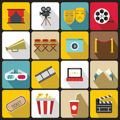 Cinema icons set in flat style. set collection vector illustration