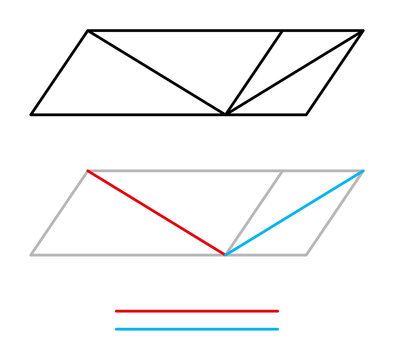 Sander optical illusion or Sanders parallelogram. The diagonal line bisecting the left parallelogram appears to be longer than the line in the right parallelogram, but is the same length. Illustration