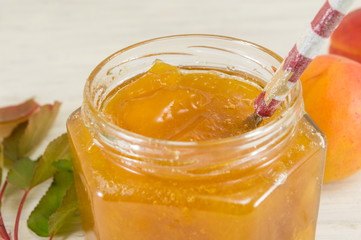 Fresh Apricot fruit jam with leaves