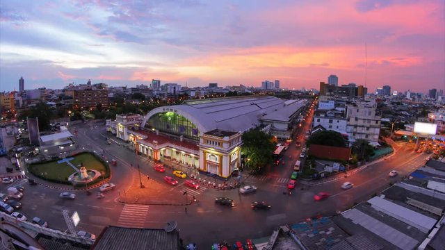 Hua Lamphong in Bangkok in the evening,Thailand, time lapse