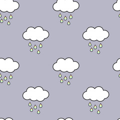 cute cartoon clouds with rainbow watercolor rain seamless pattern background illustration

