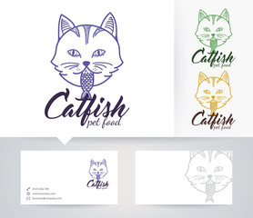 Cat Food vector logo with alternative colors and business card template