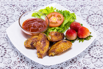 Fried chicken with fresh vegetable