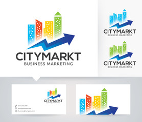 City Marketing vector logo with alternative colors and business card template