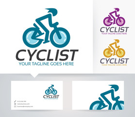 cyclist vector logo with alternative colors and business card template