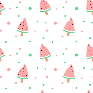 cute watermelon bitten ice cream seamless vector pattern background illustration

