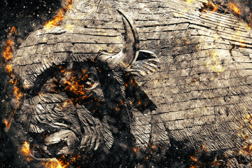 Burning wood bison