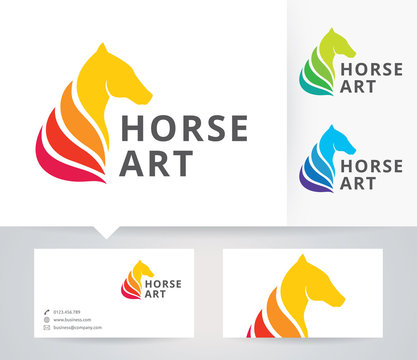 Horse Art vector logo with alternative colors and business card template