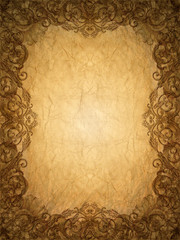 Gold ornament  flower frame vintage in old paperbackground