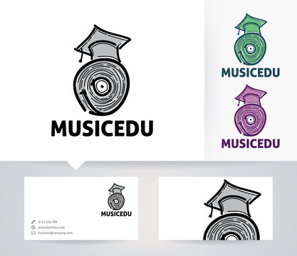 Music Record Academy Vector Logo With Alternative Colors And Business Card Template