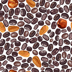 Illustration of coffee and nuts. pattern on a white background. Vector