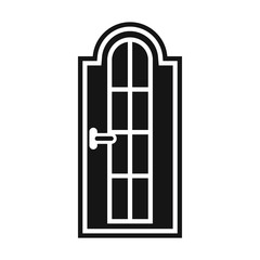 Arched wooden door with glass icon in simple style isolated vector illustration