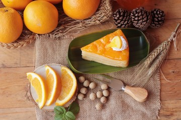 Orange cake with oranges fruits is delicious.