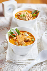 The eggplant curry pork with spicy Thai food,shallow Depth of Field,Focus on pork.
