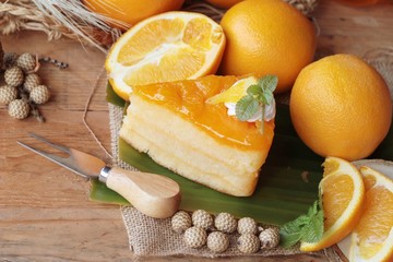 Orange cake with oranges fruits is delicious.