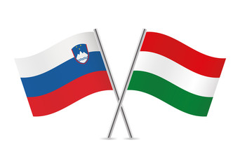 Slovenian and Hungarian flags. Vector illustration.
