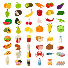 Set of icons with food and drinks for restaurant or commercial. Vector