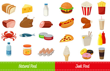 Set of icons with food and drinks for restaurant or commercial. Fast food icons. Food and Drinks icons. Vector