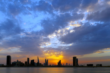 Plakat A beautiful view of Bahrain skyline during night and its reflect