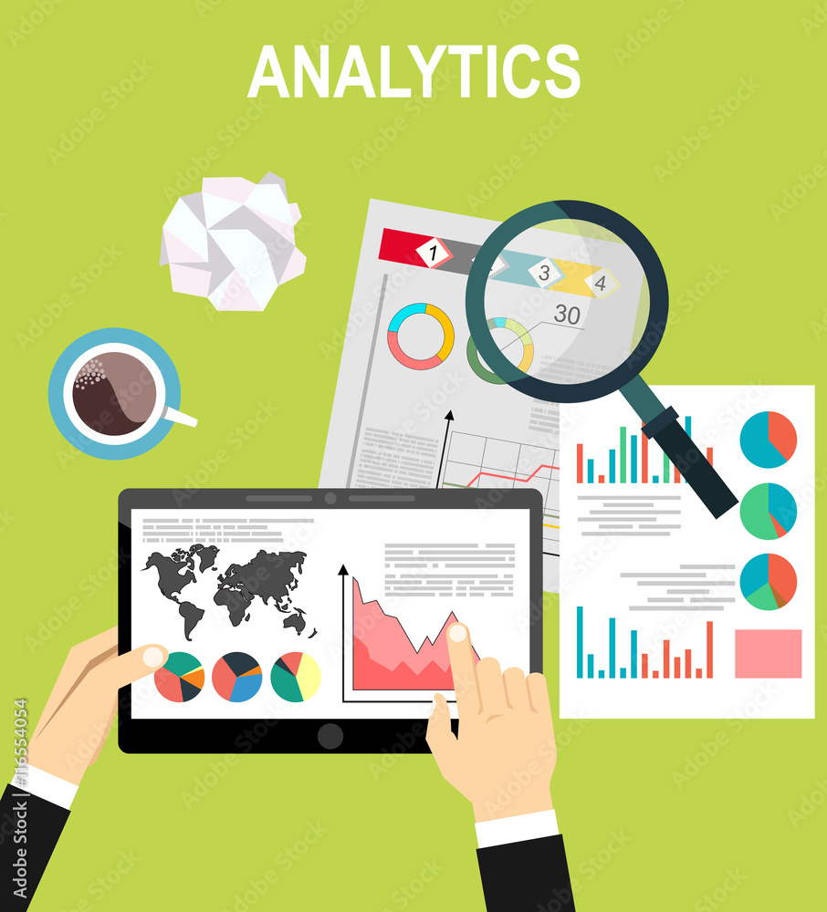 Aufkleber analytics information and development website statistic. concepts for web banners, printed and promo