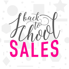 Vector illustration of back to school sale greeting card with lettering element on seamless geometric background