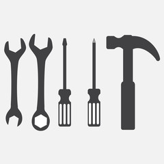 Wrench, screwdriver and hammer. Tool icons
