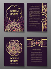 Brochure templates cards with arabic mandala background.