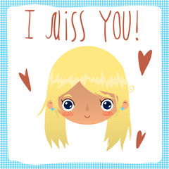 I miss you flat greeting card.